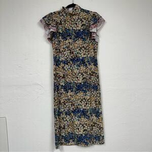 Never Fully Dressed Floral Midi Dress in Blue, Yellow, Pink